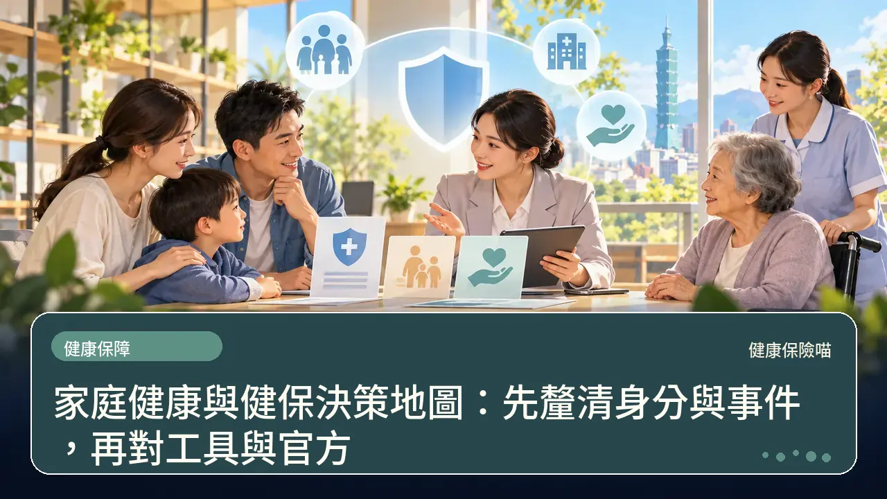 家庭健康與健保決策地圖：先釐清身分與事件，再對工具與官方主題插畫