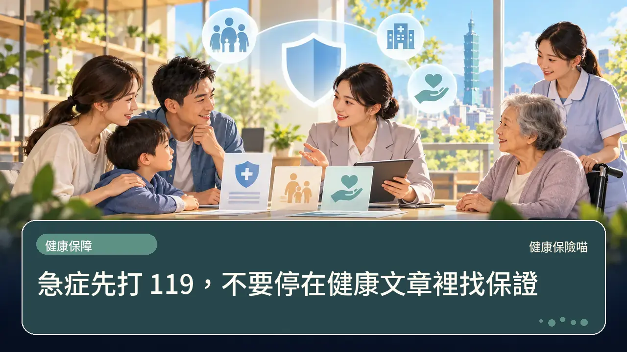 急症先打 119,不要停在健康文章裡找保證主題插畫