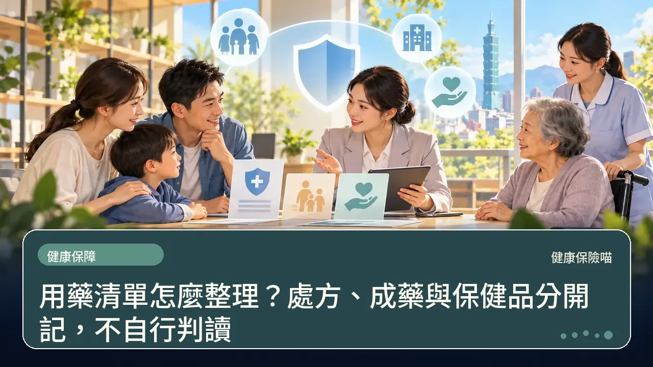 用藥清單怎麼整理？處方、成藥與保健品分開記，不自行判讀主題插畫